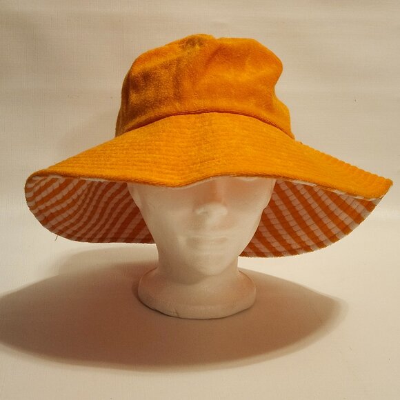 FUN MUDD Headware Orange and White Sun Hat Bucket Hat Wide Brim OS Terrycloth - Picture 6 of 8